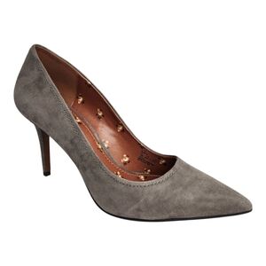 COACH Suede Waverly Pump Gray Size 10 Floral Lined Neutral 4" Stiletto Pointed